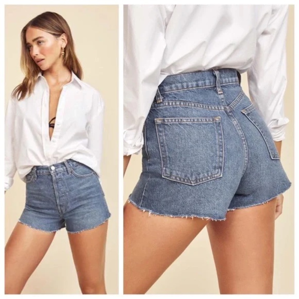 Reformation Womens Charlie Colorado Jean Shorts High Rise Button Fly Med Wash 24